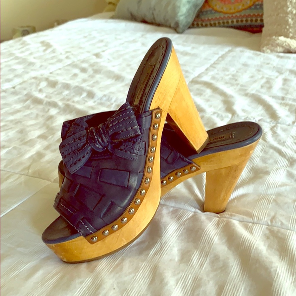 Miu miu Blue peep toe clogs